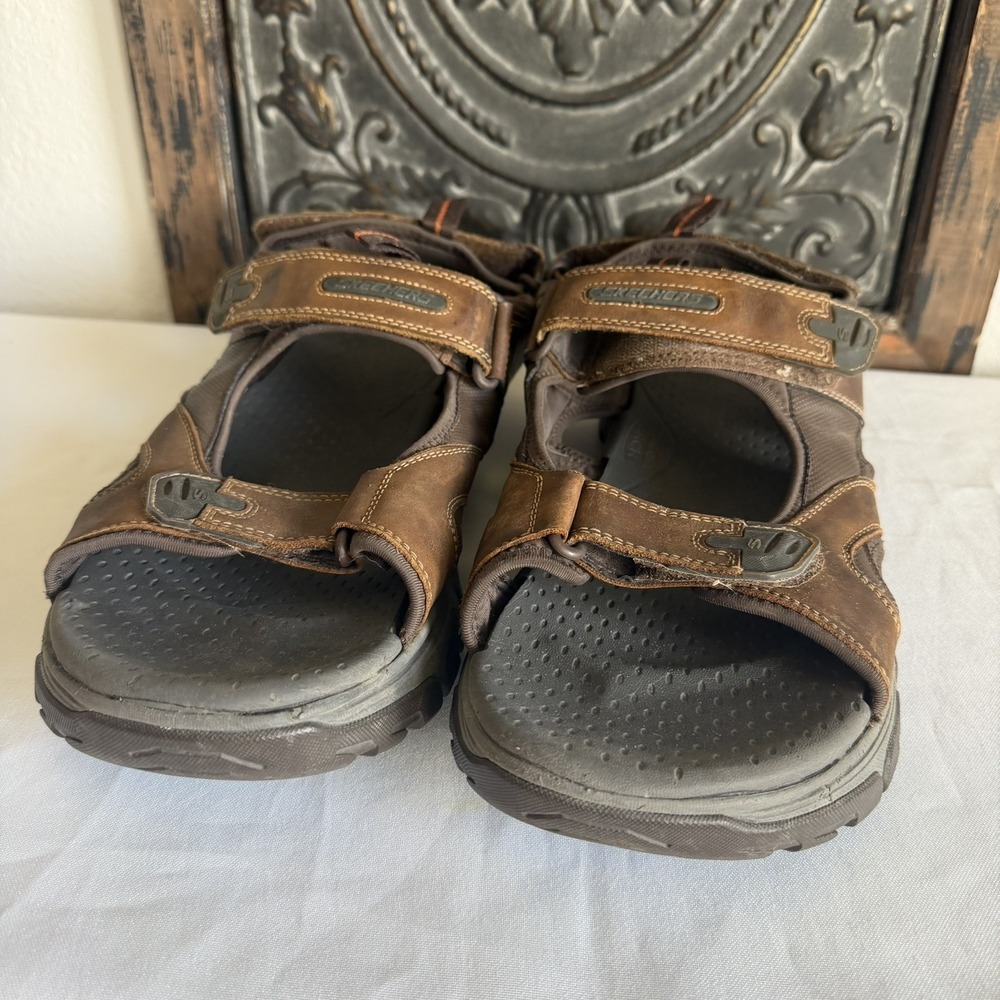 Skechers Brown Leather Hiking Trail Walking Sandals Mens Sz 12 Fisherman Strappy - Picture 8 of 10